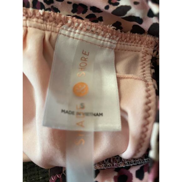 Shade & Shore 2 PC Bikini Animal Print Size Small Brown Pink Halter Swimwear - Picture 2 of 12